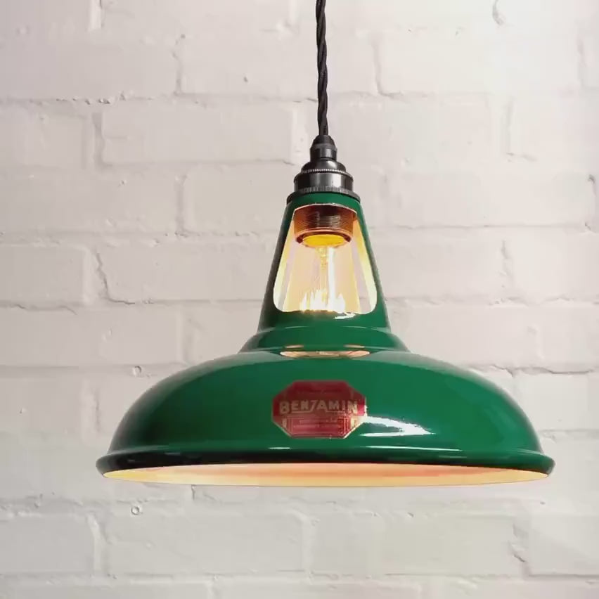 Cawston ~ Racing Green Solid Shade Red Label Slotted Design Pendant Light | Ceiling Dining Room | Kitchen Table | Vintage Bulb | 11 Inch