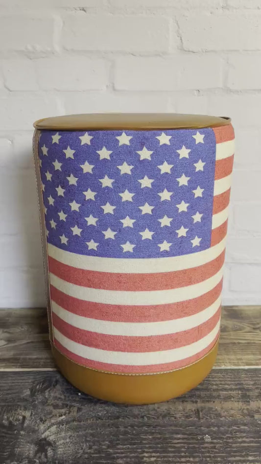 Stars & Stripes Flag Of The United States USA Pouf Solid Base Genuine Leather | Vintage Style | Floor Standing | Foot Stool Door Stop