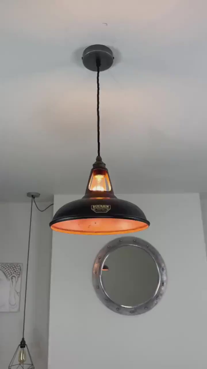 Cawston ~ Matt Black & Antique Copper Shade Slotted Design Pendant Set Light | Ceiling Dining Room | Kitchen Table | Vintage Bulb | 11 Inch
