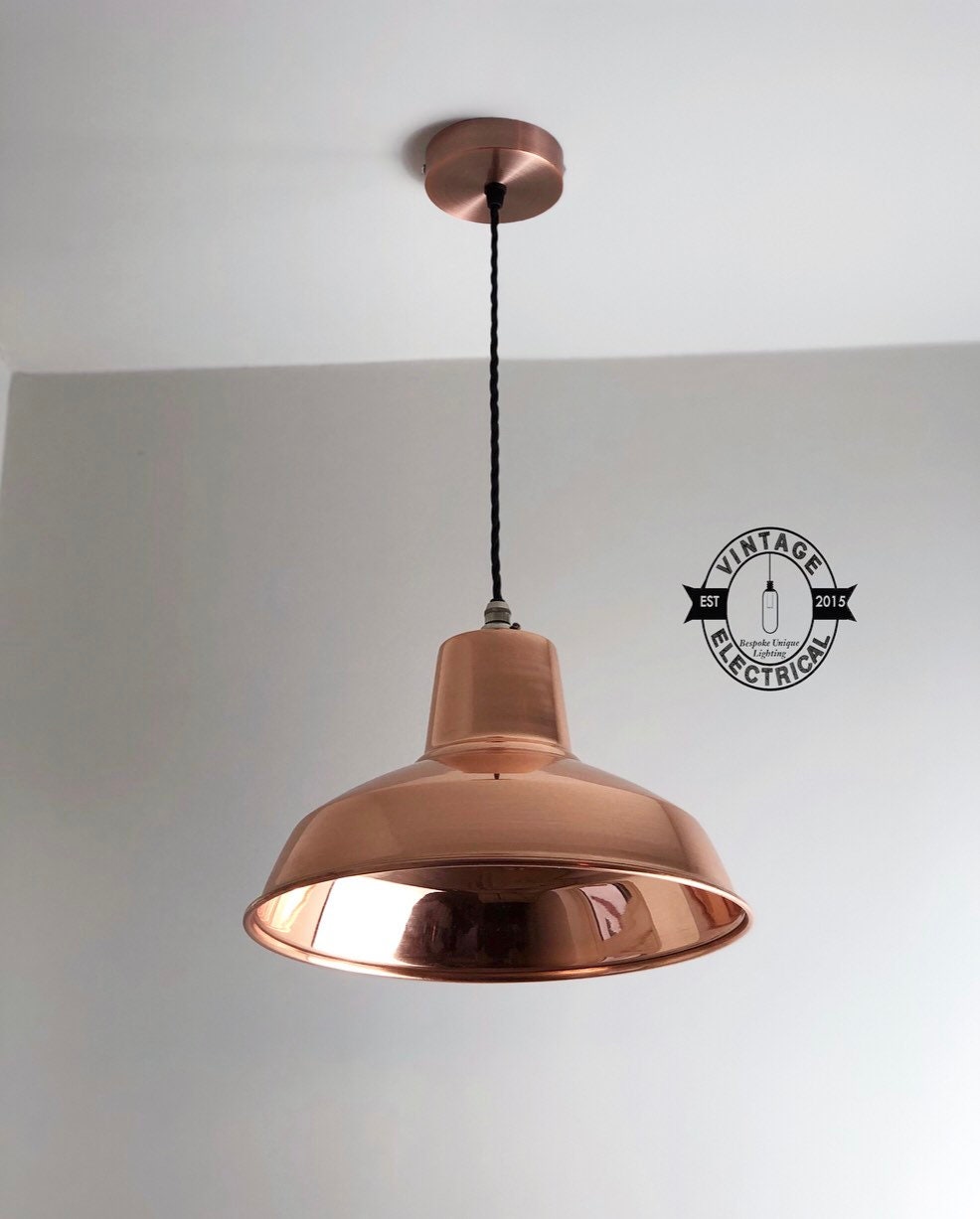 Filby ~ Genuine Solid Copper Industrial Shade Pendant Set Light | Ceiling Dining Room | Kitchen Table | Vintage Filament Bulb | 12.5 Inch