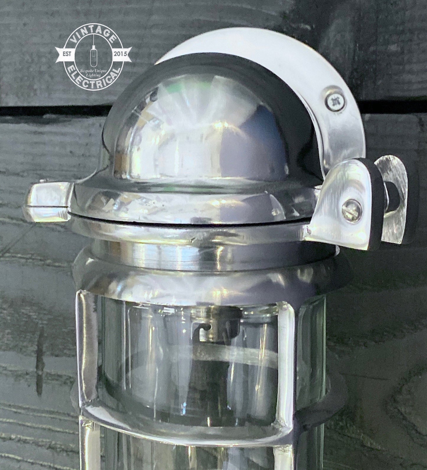 Happisburgh ~ Solid Polished Nickel Caged Bulkhead Industrial Wall Light | Bathroom | Outdoor Garden | Vintage 1 x Edison Filament Bulb