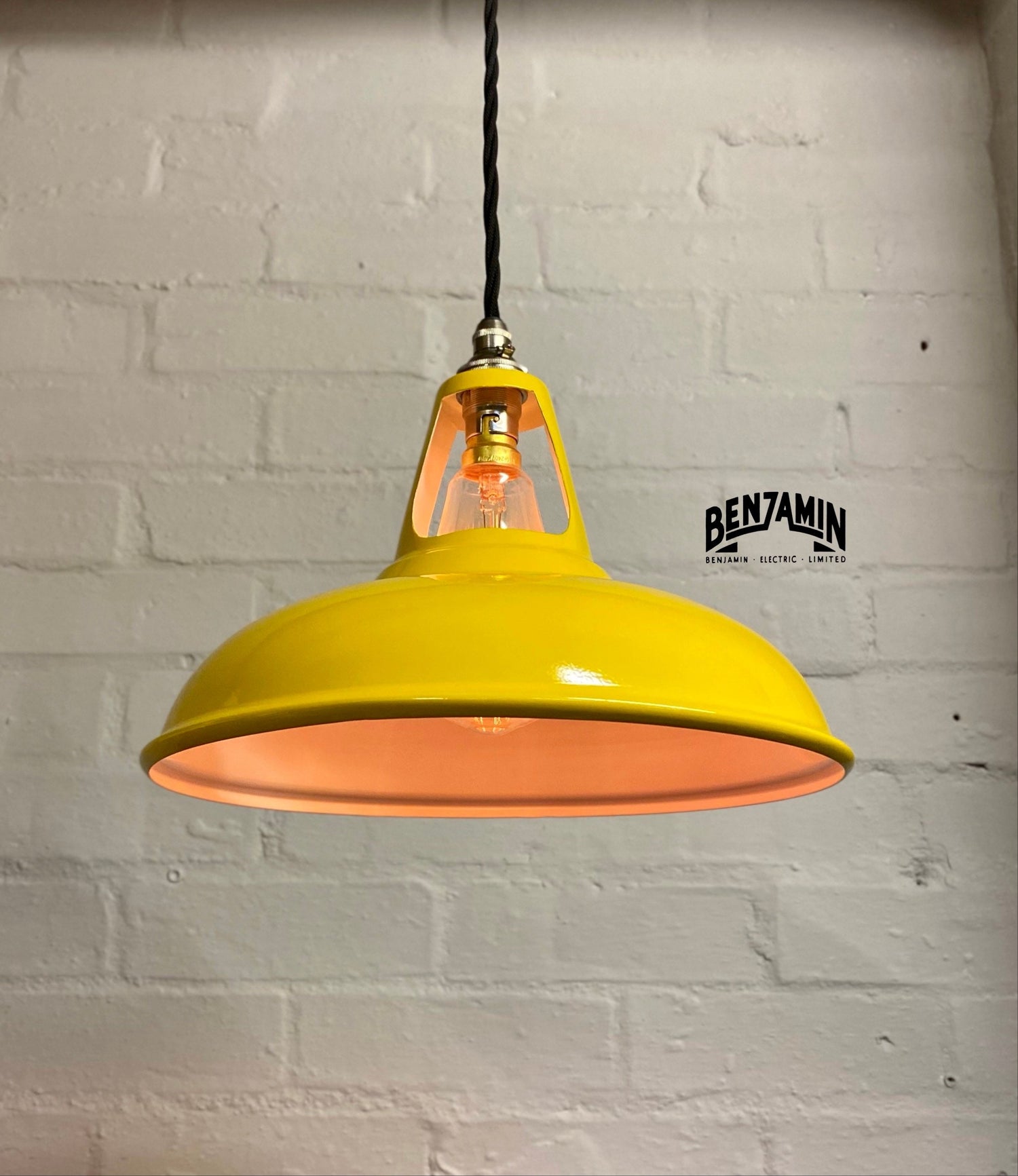 Cawston ~ 3 x Deep Yellow Shade 1932 Design Pendant Set Track Light | Dining Room | Kitchen Table | Vintage