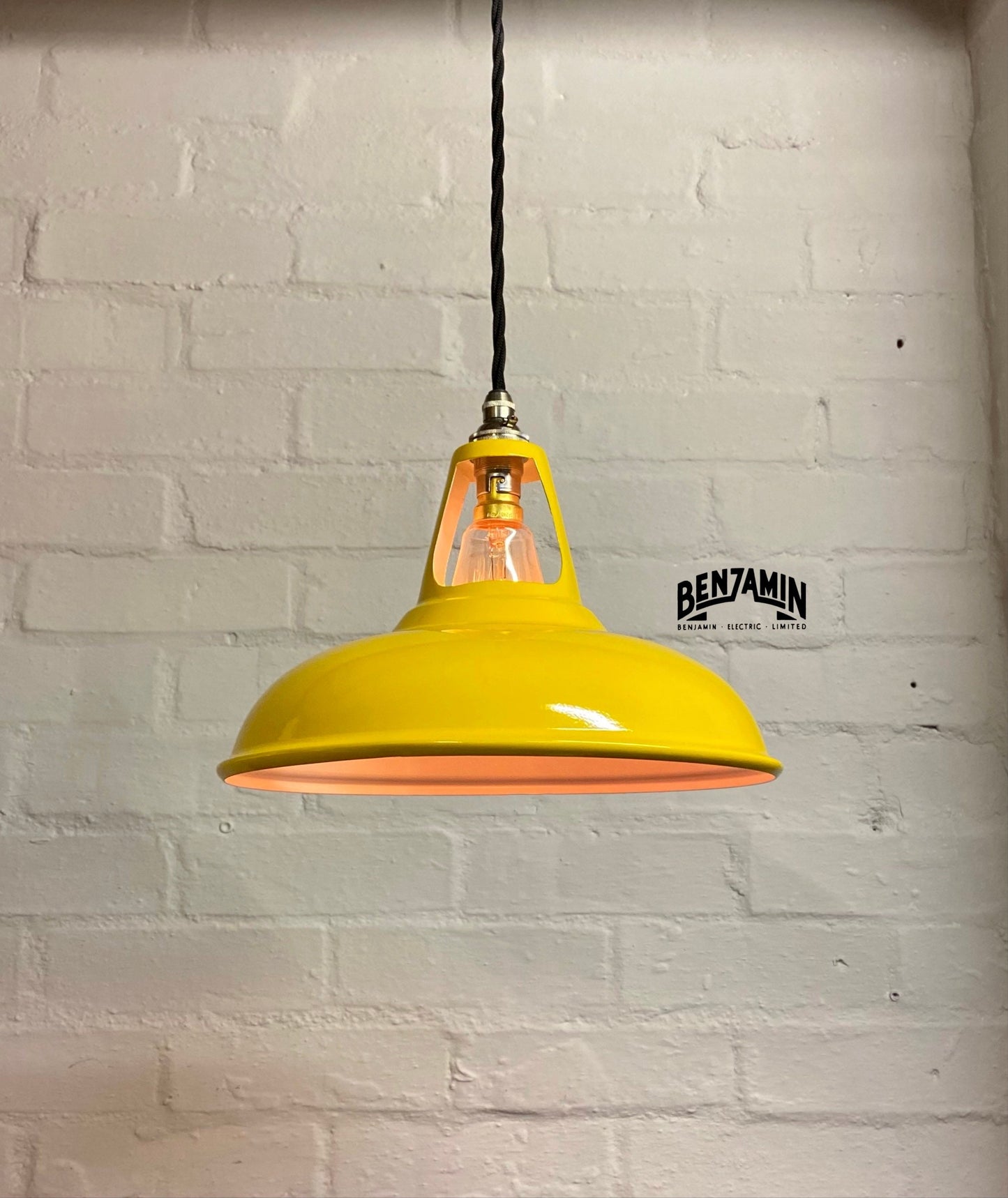 Cawston ~ 3 x Deep Yellow Shade 1932 Design Pendant Set Track Light | Dining Room | Kitchen Table | Vintage