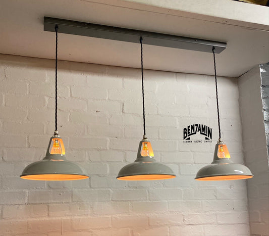 Cawston ~ 3 x Original Grey Shades 1932 Design Pendant Set Track Light | Ceiling Dining Room | Kitchen Table | Vintage Industrial