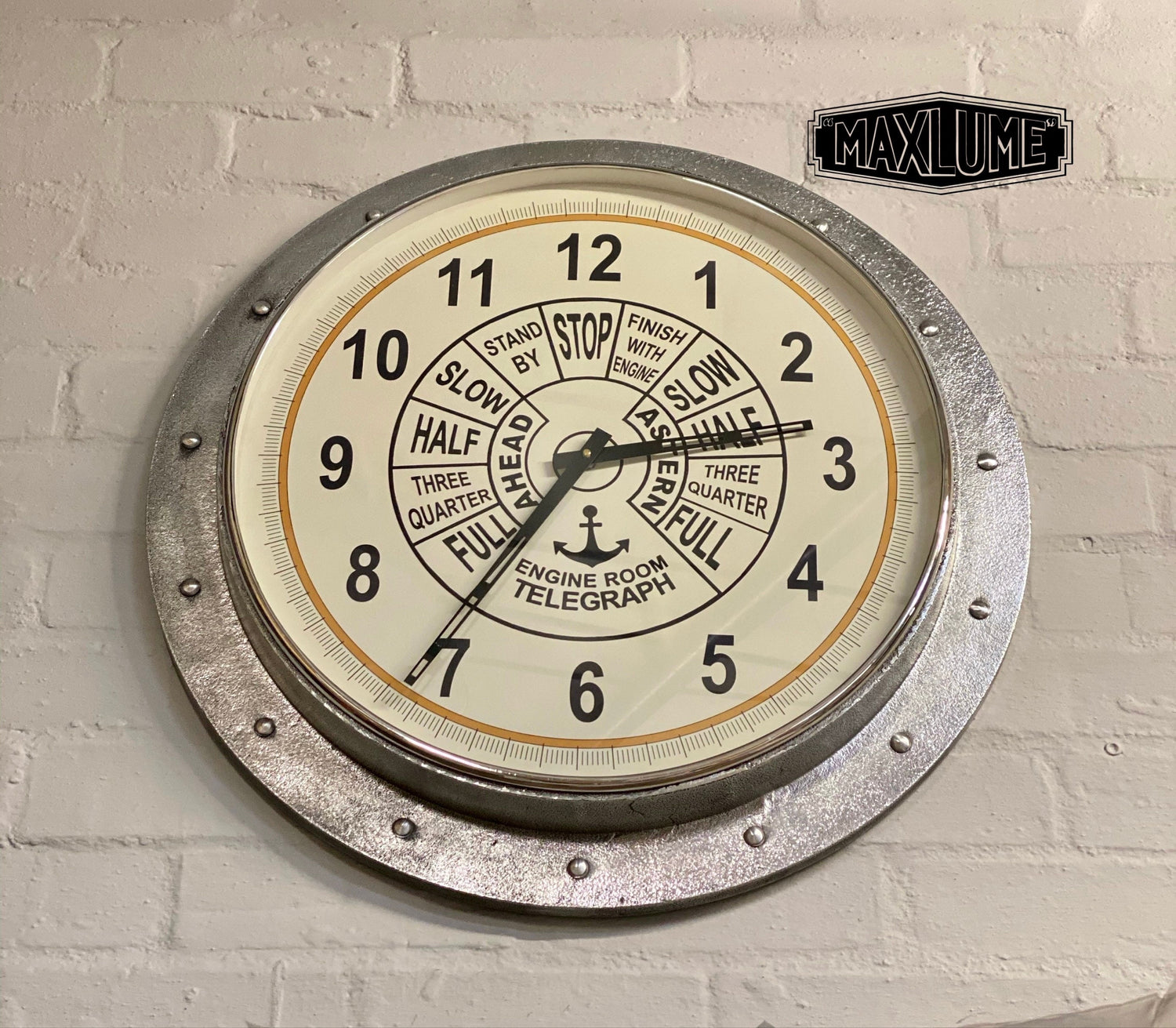 Maxlume ~ Oversized XL Engine Room Solid Cast Ships Clock Nautical Industrial US Navy Deck Yacht Master 61cm