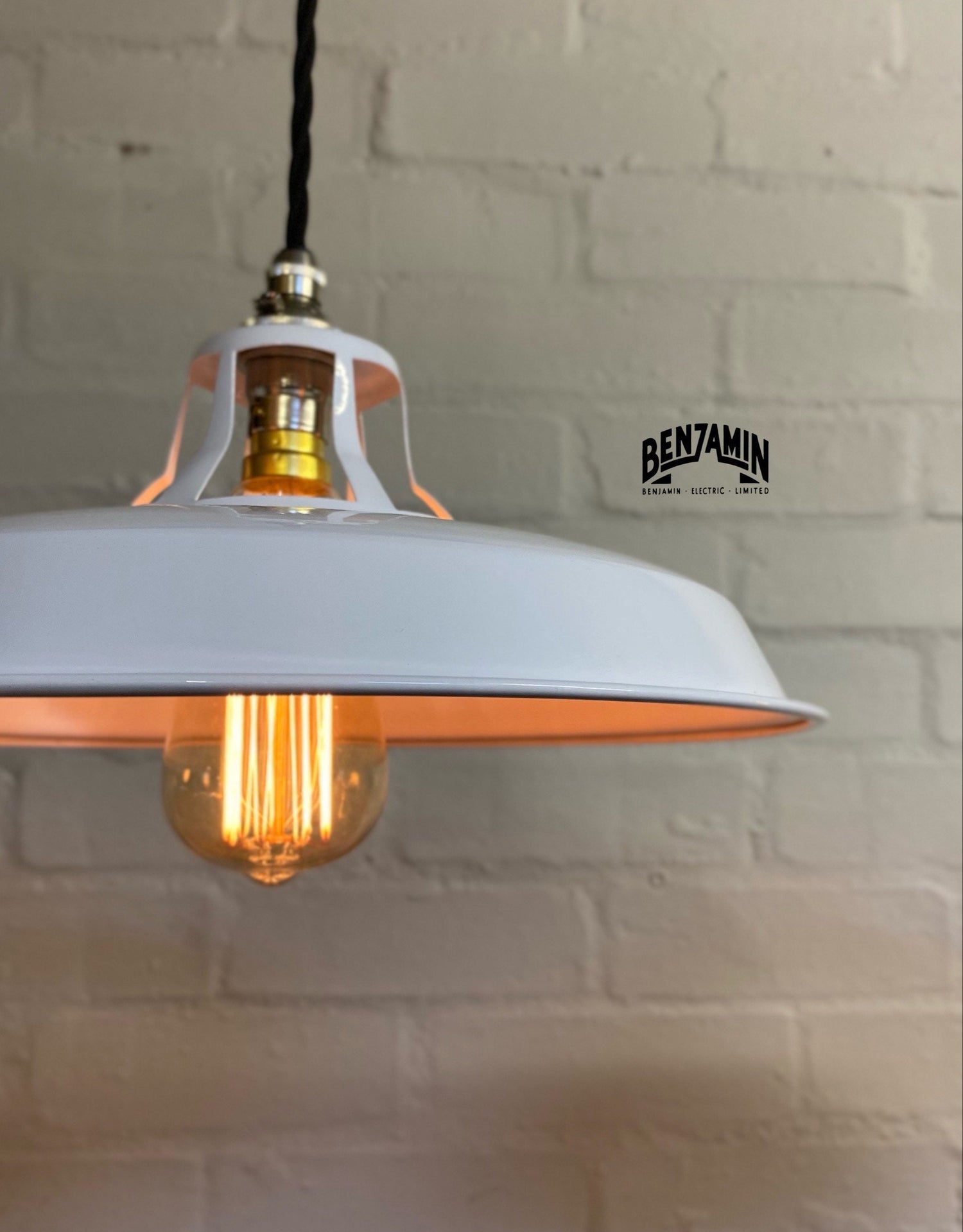 Bramerton ~ 3 x Original White Benflux Shade 1926 Design Pendant Set Track Light | Dining Room | Kitchen Table | Vintage