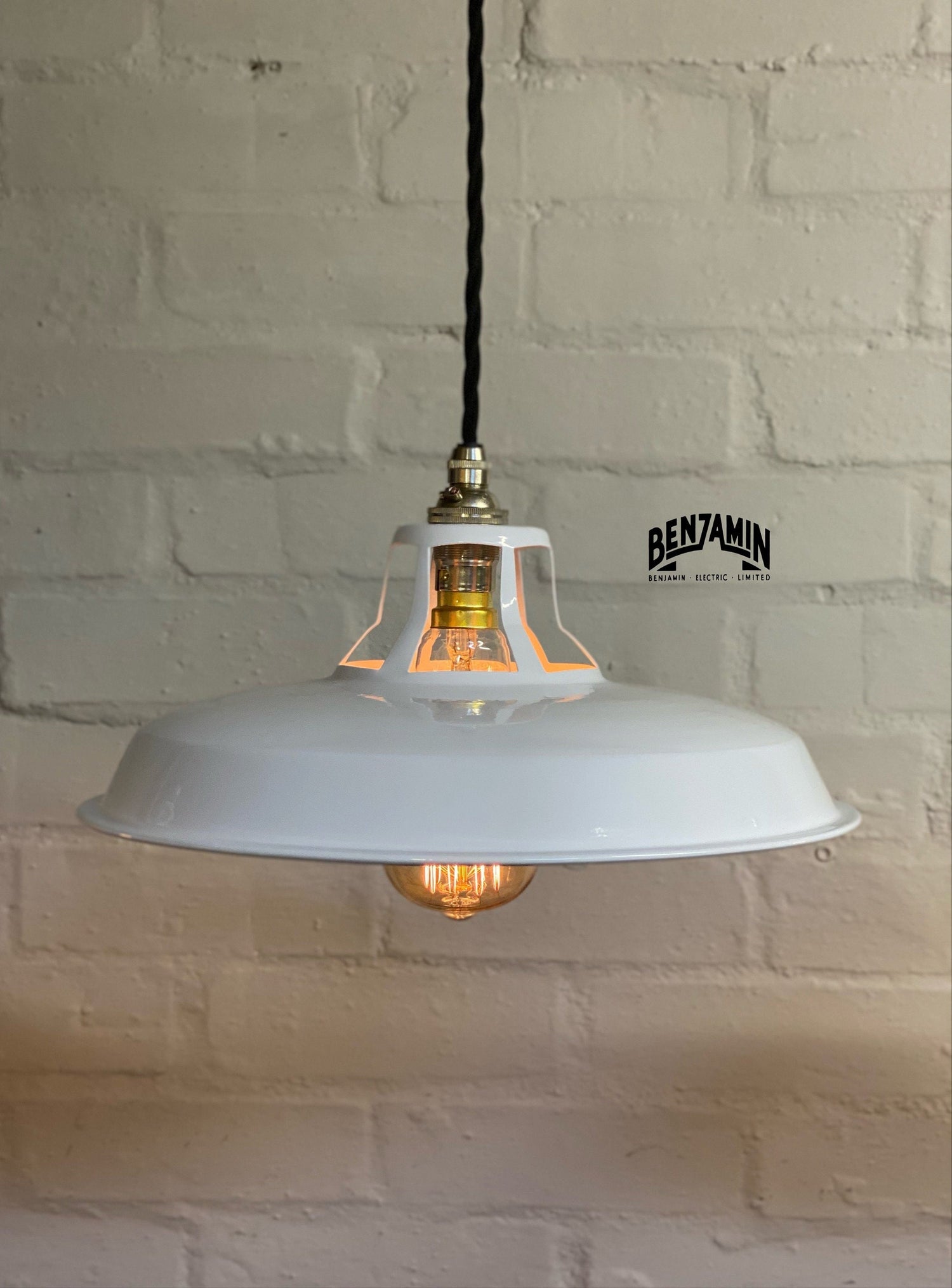 Bramerton ~ 3 x Original White Benflux Shade 1926 Design Pendant Set Track Light | Dining Room | Kitchen Table | Vintage