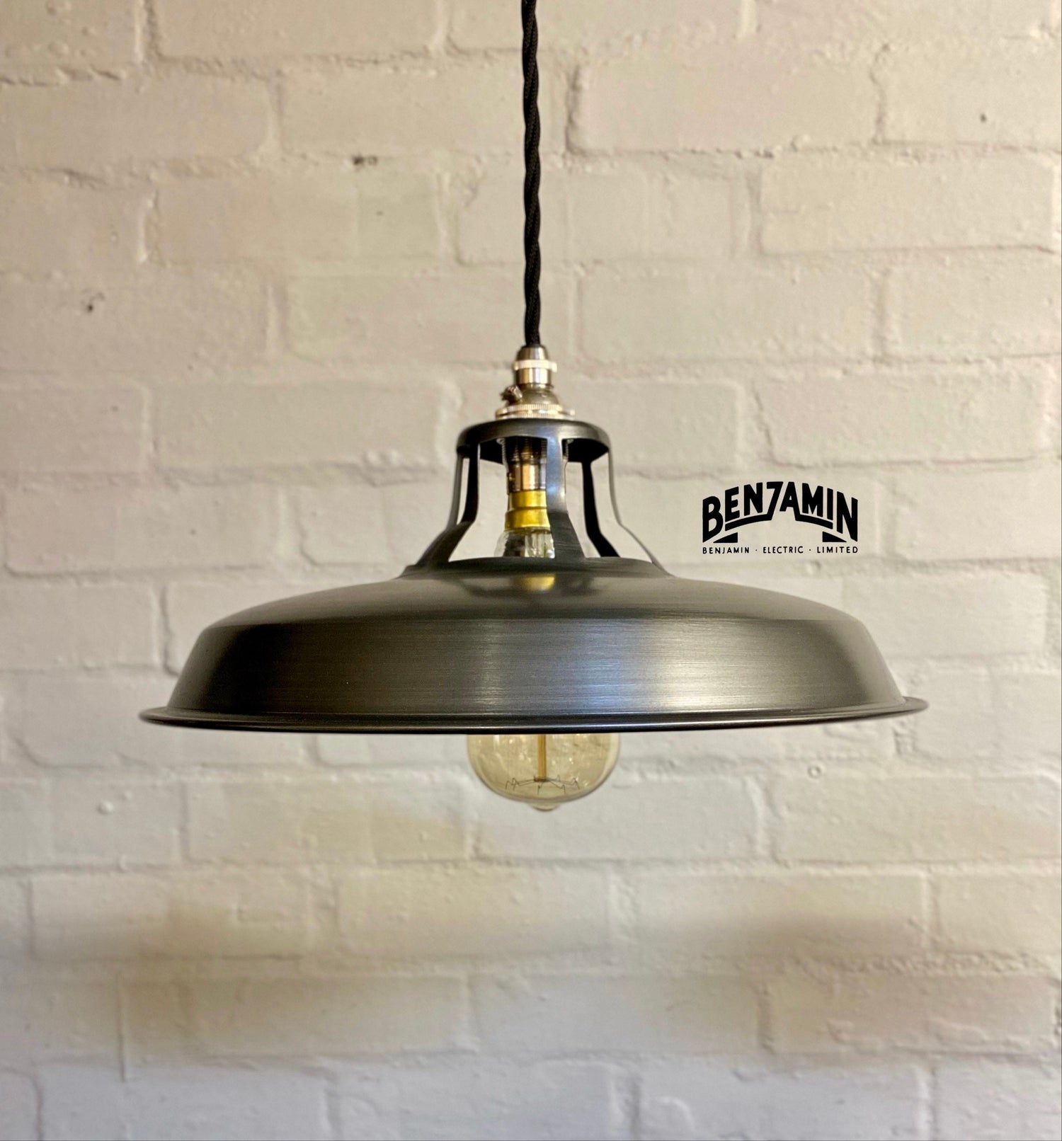 Bramerton ~ 3 x Pewter Grey Benflux Shade 1926 Design Pendant Set Track Light | Dining Room | Kitchen Table | Vintage