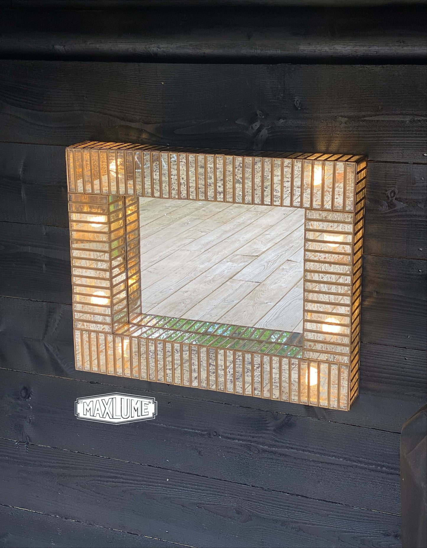 Maxlume ~ Rectangular Illuminated Light Up Wall Mirror Silver Mercury & Antique Gold Glass