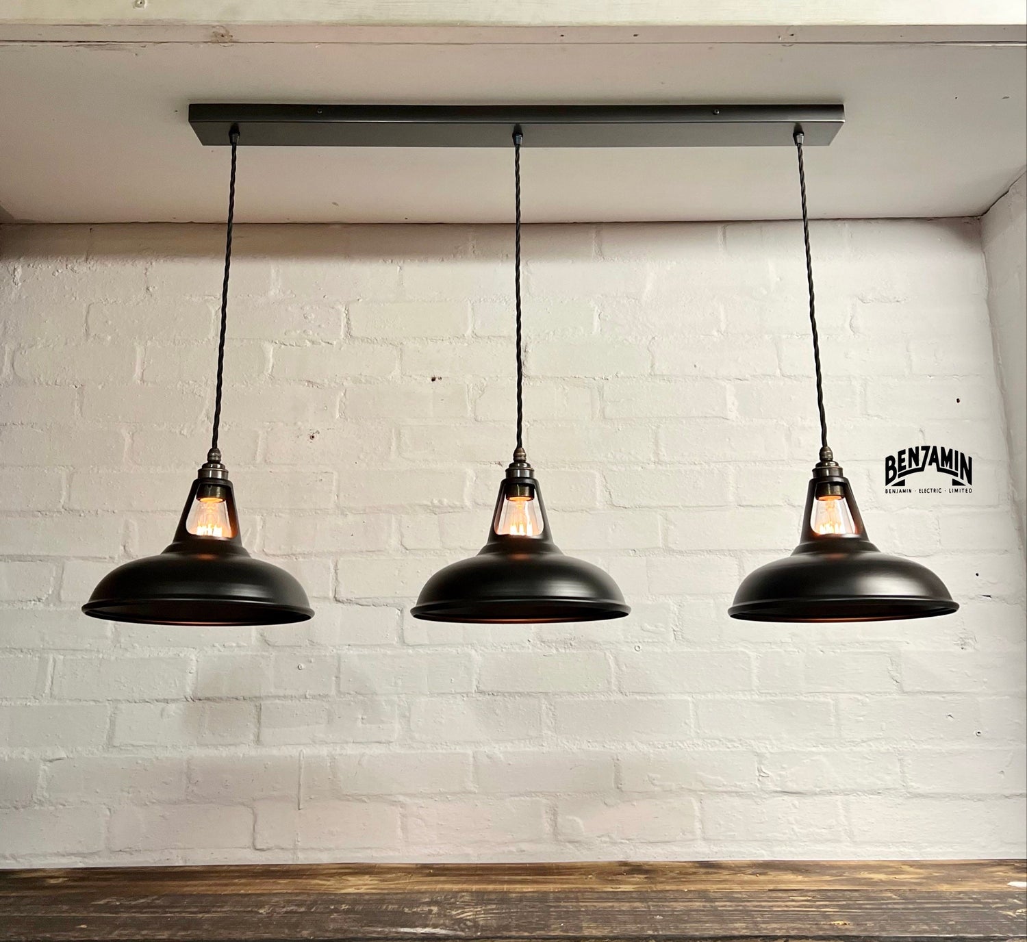 Cawston ~ 3 x Matt Black Shades 1932 Design Pendant Set Track Light | Ceiling Dining Room | Kitchen Table | Vintage Industrial