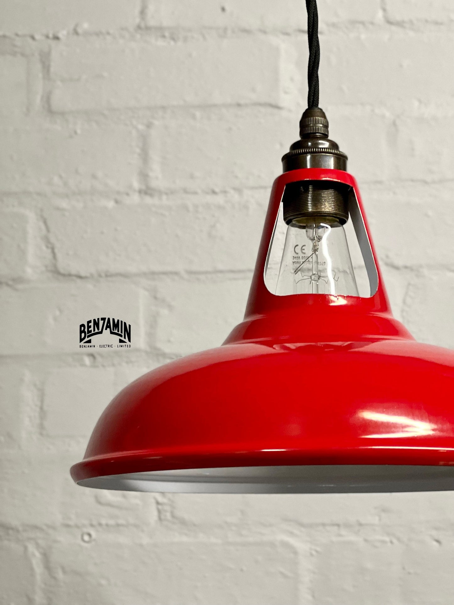 Cawston ~ 3 x Metropolitan Red Shade 1932 Design Pendant Set Track Light | Dining Room | Kitchen Table | Vintage