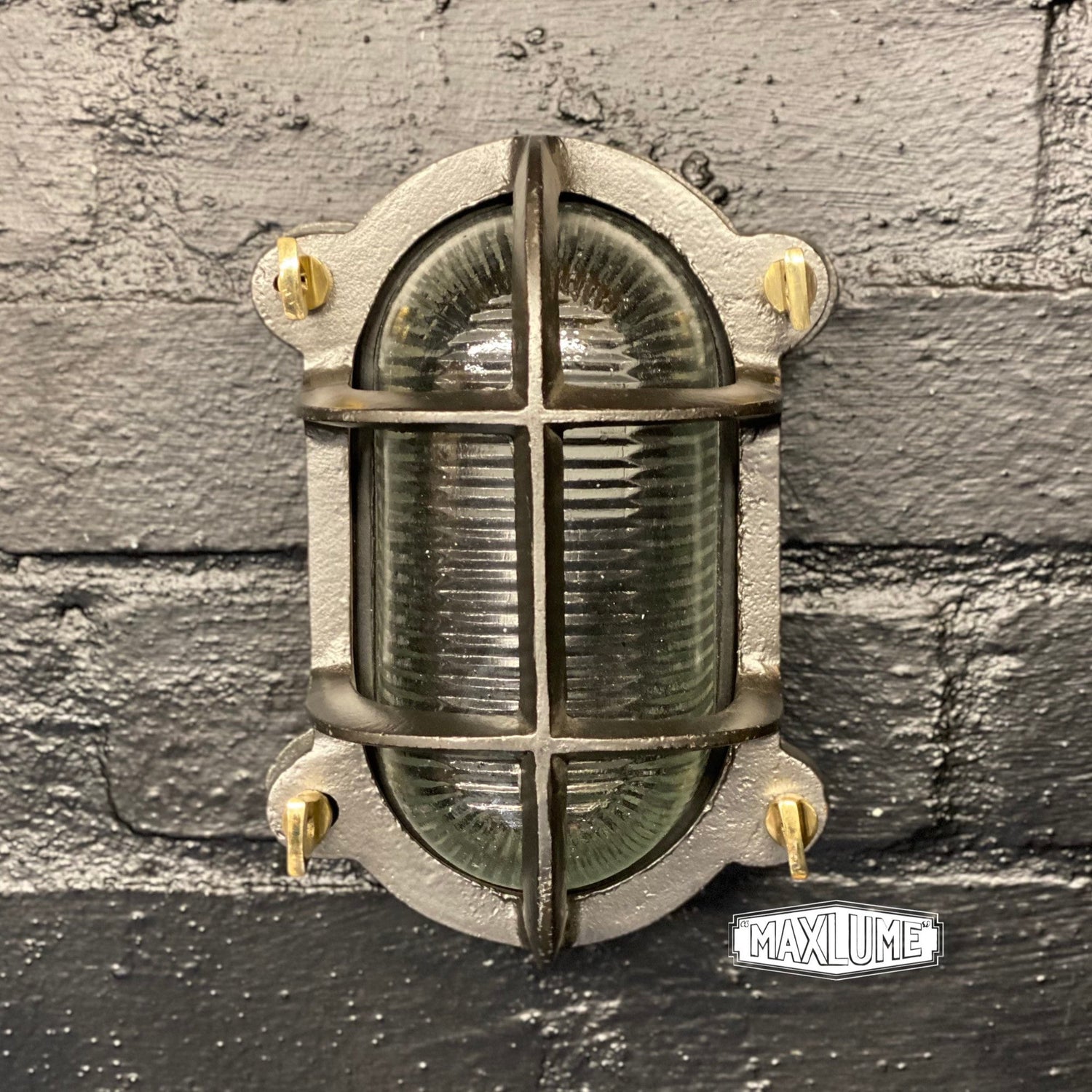 Walsingham ~ Solid Cast Iron Caged Bulkhead Industrial Wall Light | Outdoor & Bathroom | Outdoor Garden | Vintage Oval Light - 7.5 Inch