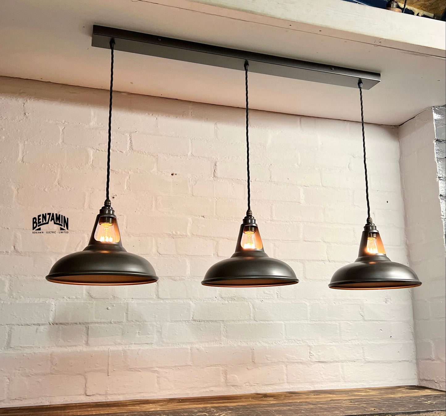 Cawston ~ 3 x Matt Black Shades 1932 Design Pendant Set Track Light | Ceiling Dining Room | Kitchen Table | Vintage Industrial