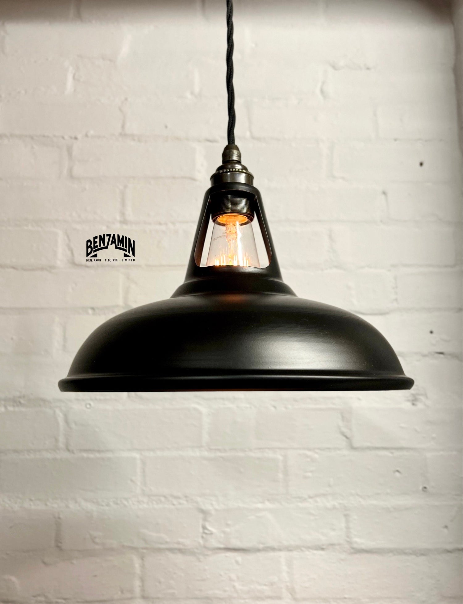 Cawston ~ 3 x Matt Black Shades 1932 Design Pendant Set Track Light | Ceiling Dining Room | Kitchen Table | Vintage Industrial