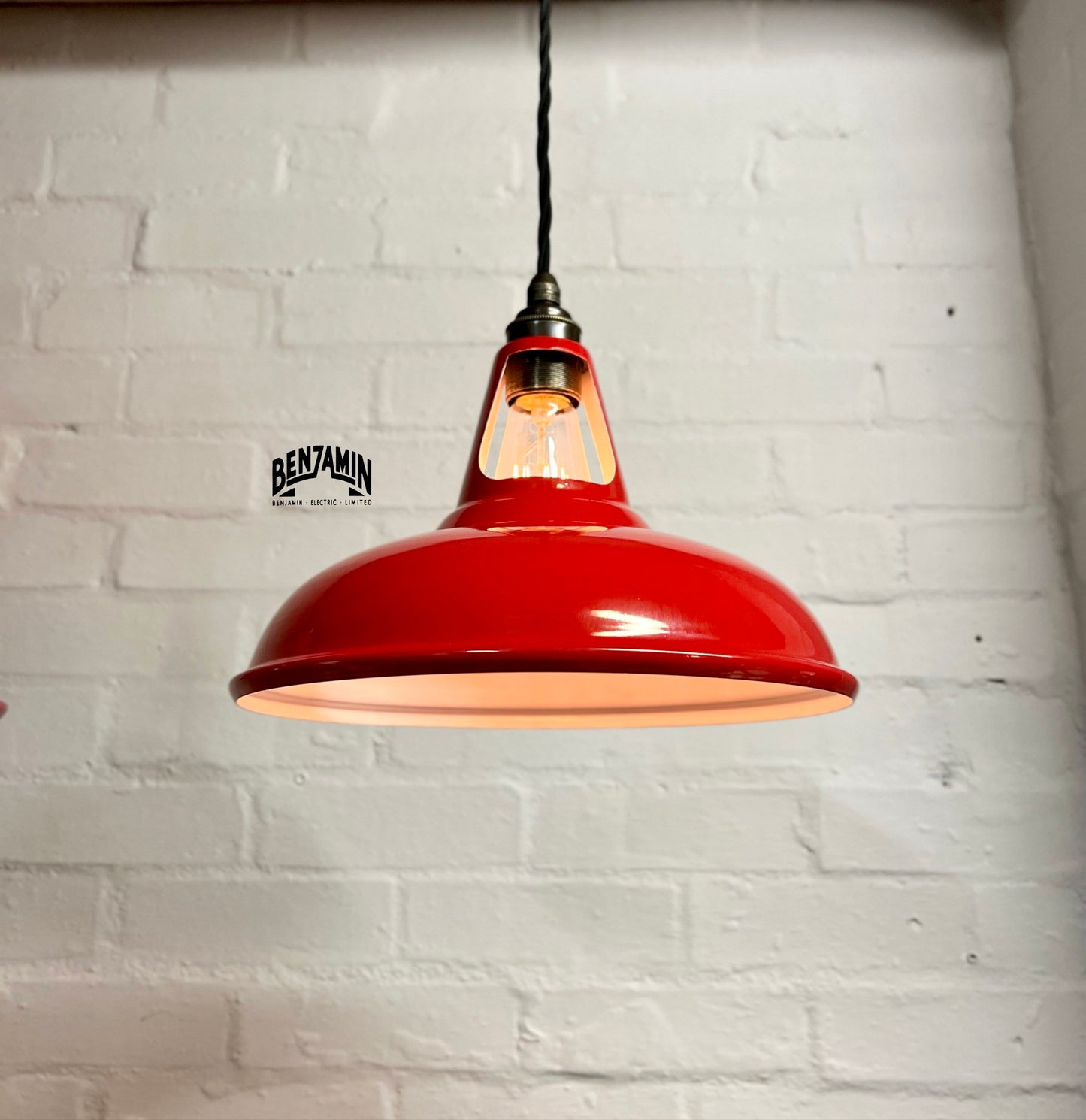 Cawston ~ 3 x Metropolitan Red Shade 1932 Design Pendant Set Track Light | Dining Room | Kitchen Table | Vintage