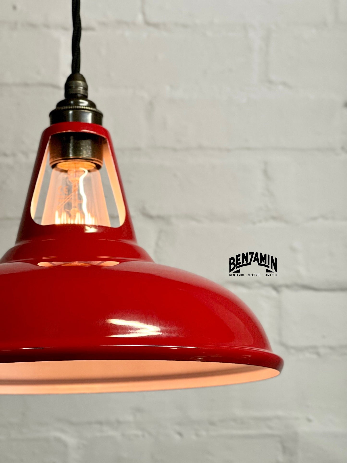 Cawston ~ 3 x Metropolitan Red Shade 1932 Design Pendant Set Track Light | Dining Room | Kitchen Table | Vintage