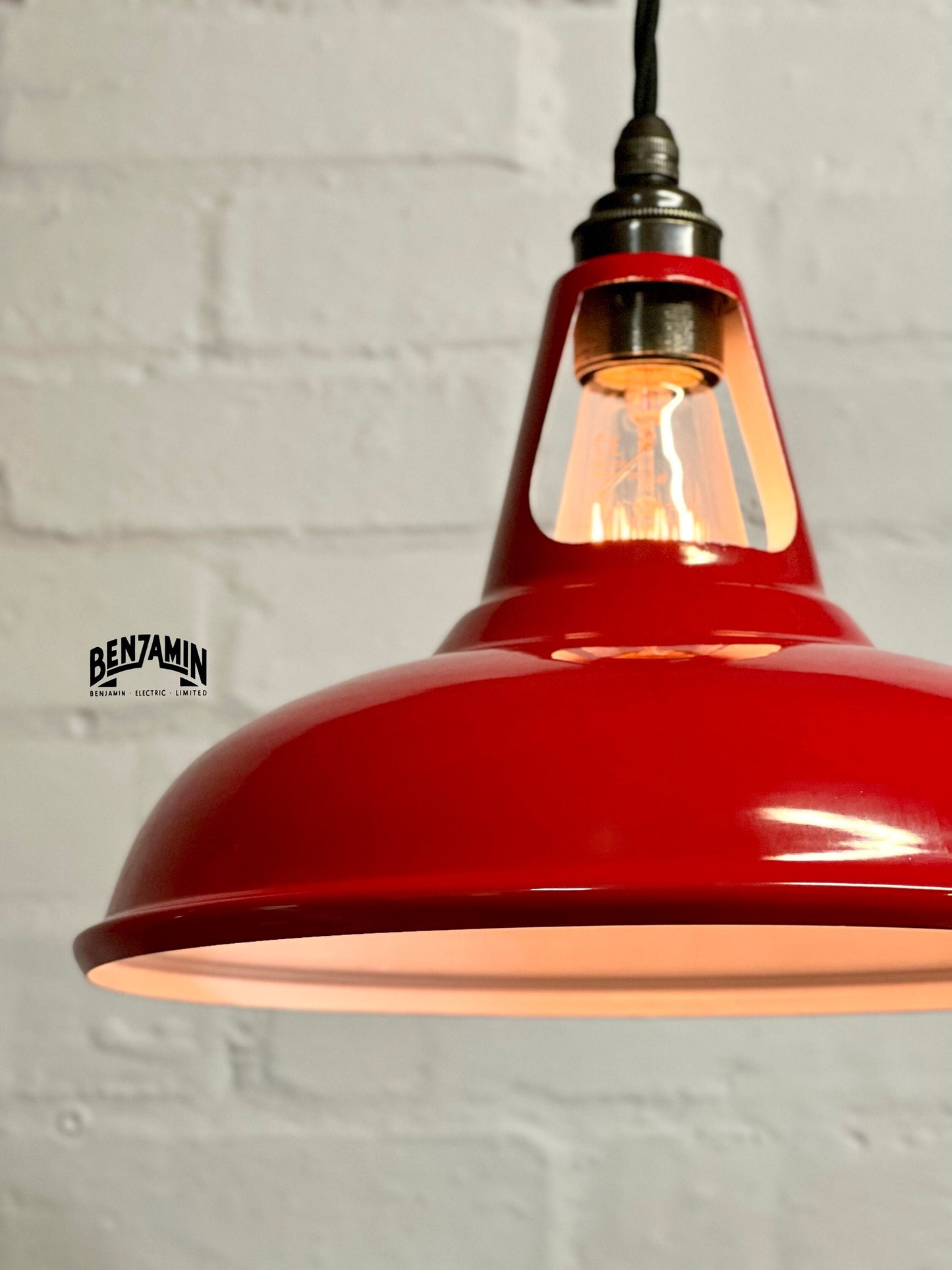 Cawston ~ 3 x Metropolitan Red Shade 1932 Design Pendant Set Track Light | Dining Room | Kitchen Table | Vintage