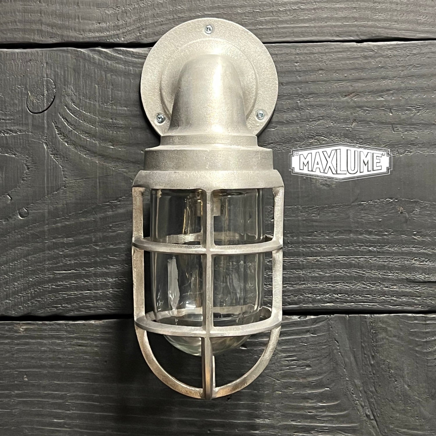 Beachamwell ~ Raw Solid Cast Industrial Caged Bulkhead Industrial Wall Light | Bathroom | Outdoor Garden | Vintage 1 x Edison Filament Bulb