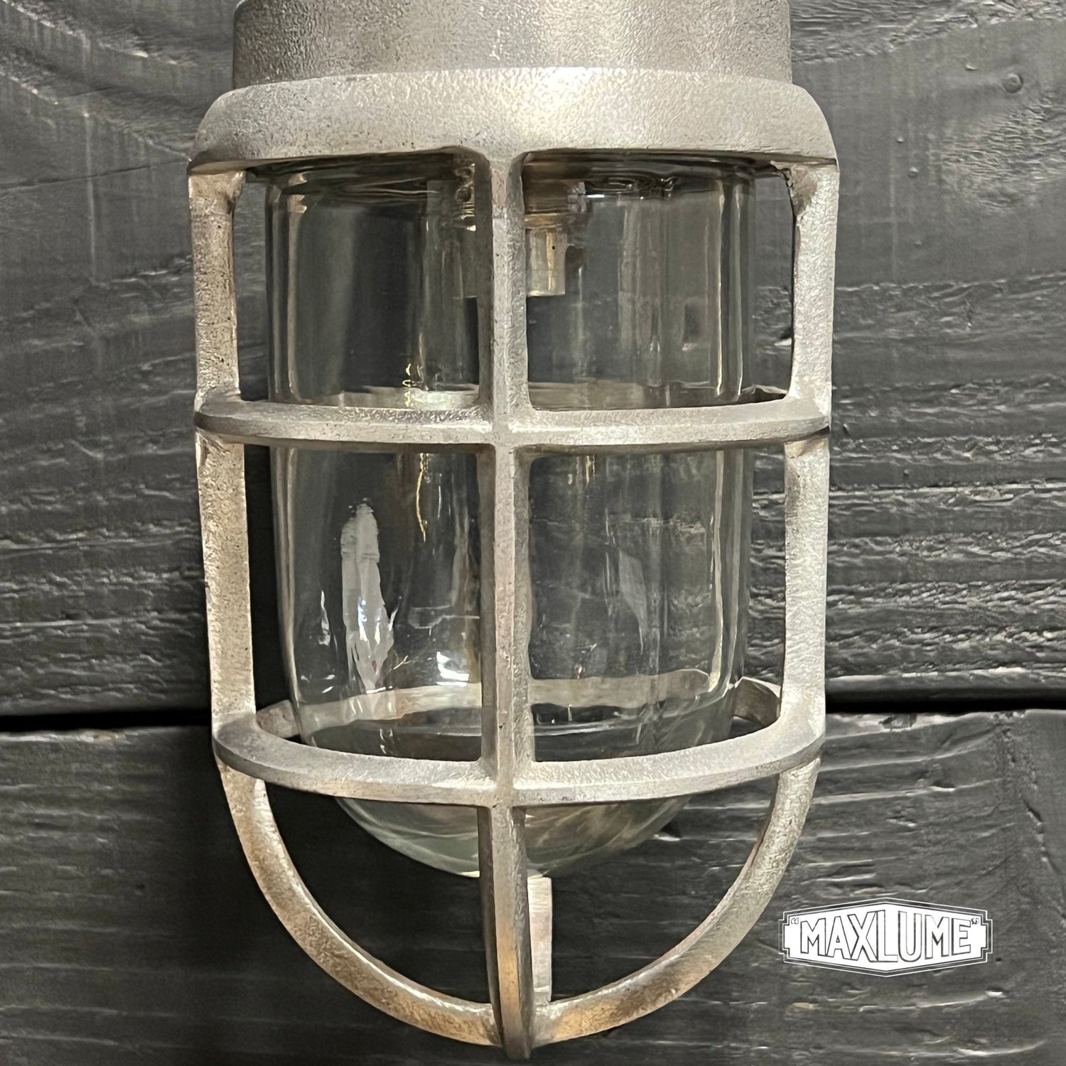 Beachamwell ~ Raw Solid Cast Industrial Caged Bulkhead Industrial Wall Light | Bathroom | Outdoor Garden | Vintage 1 x Edison Filament Bulb