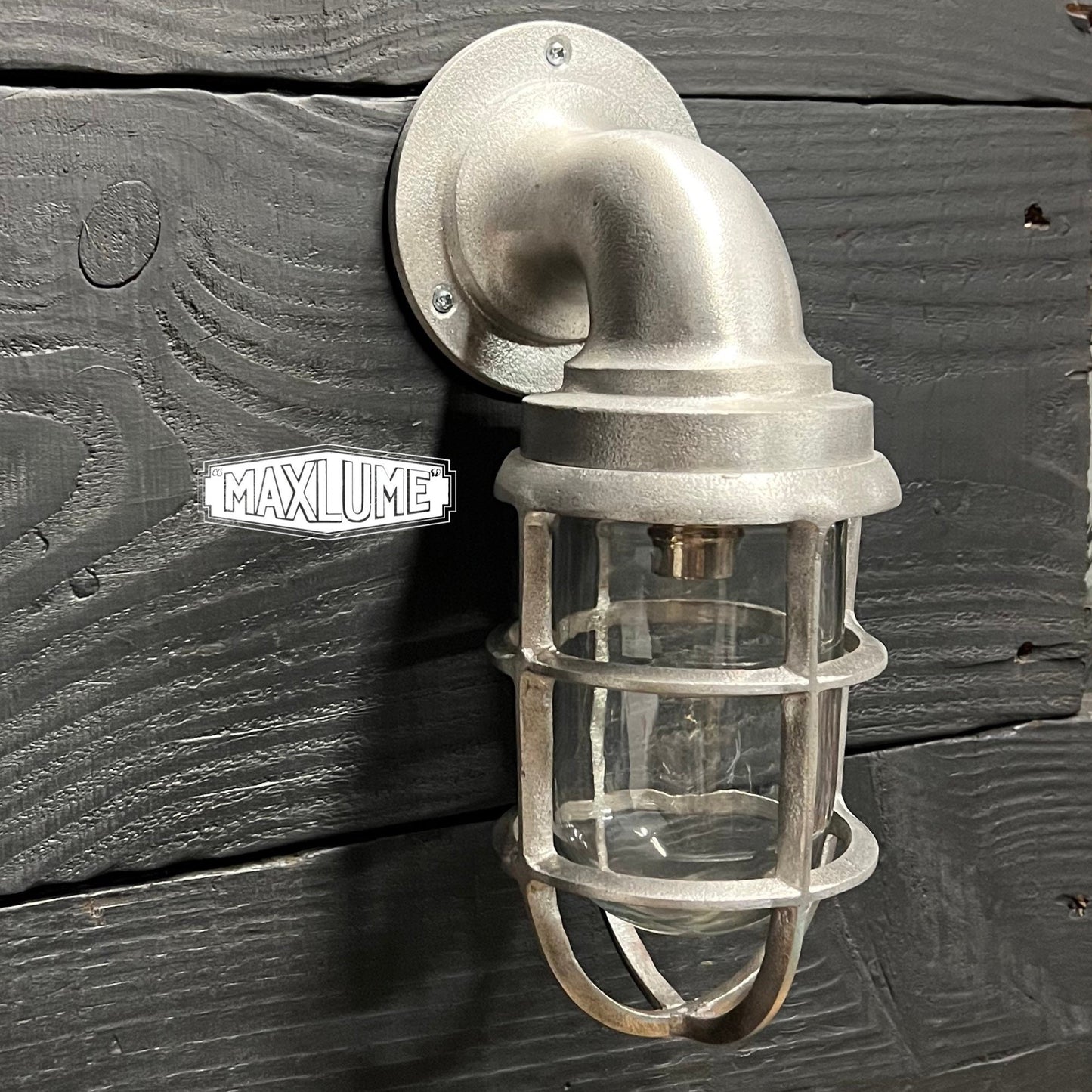 Beachamwell ~ Raw Solid Cast Industrial Caged Bulkhead Industrial Wall Light | Bathroom | Outdoor Garden | Vintage 1 x Edison Filament Bulb