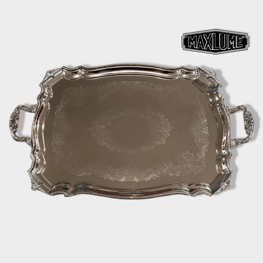 Art Nouveau Solid Victorian Style Silver Finish Serving Cater Tray Mirror Finish by Maxlume
