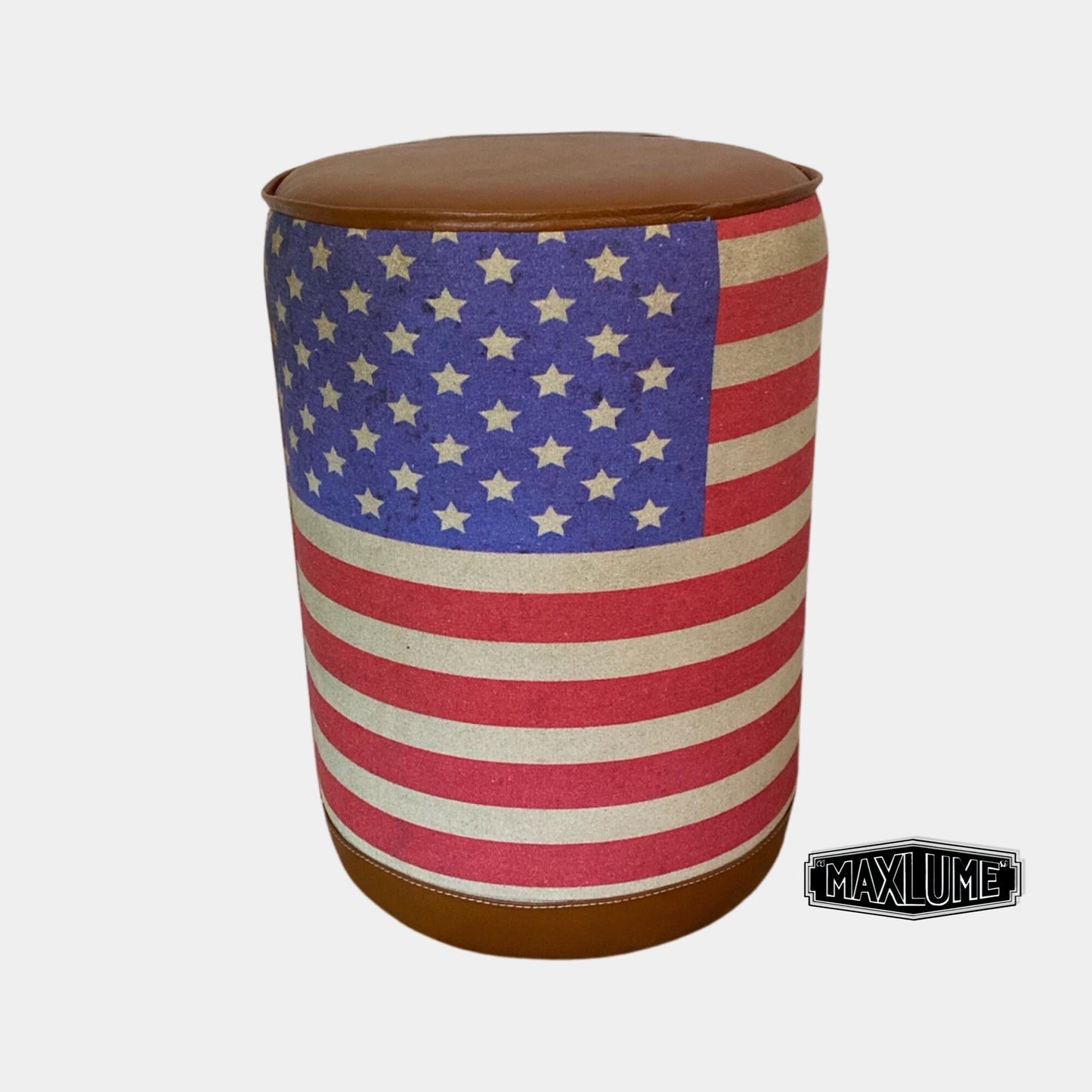 Stars & Stripes Flag Of The United States USA Pouf Solid Base Genuine Leather | Vintage Style | Floor Standing | Foot Stool Door Stop