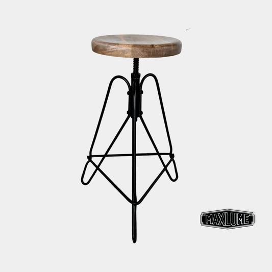 Maxlume ~ Industrial Solid Bar Stool Wood Base | Vintage Style | Solid Steel Metal | Floor Standing