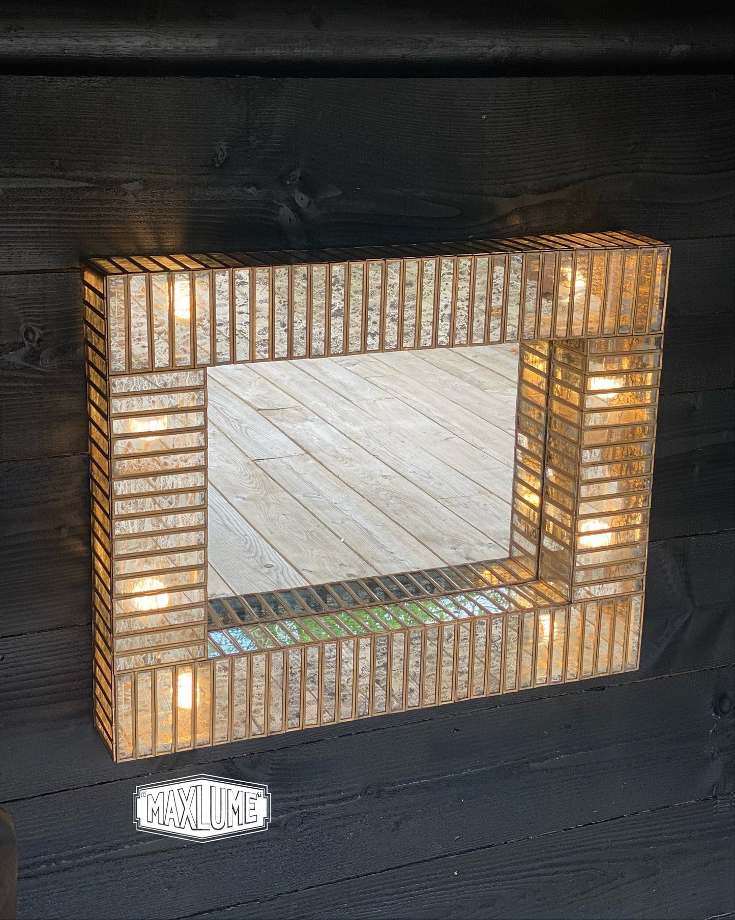 Maxlume ~ Rectangular Illuminated Light Up Wall Mirror Silver Mercury & Antique Gold Glass