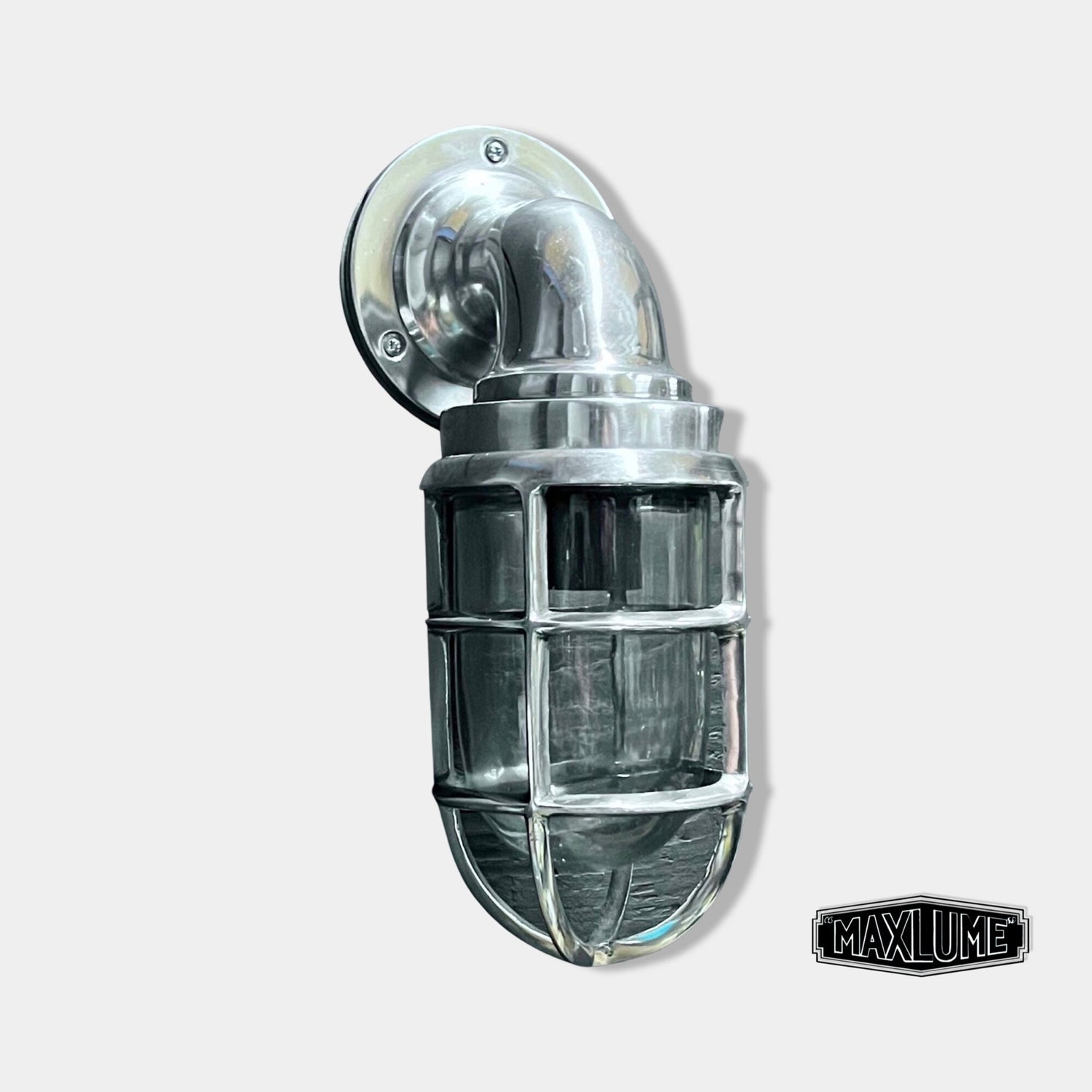 Beachamwell ~ Solid Caged Swan Neck Bulkhead Industrial Outdoor Garden & Bathroom Wall Light | Vintage Sconce Filament Bulb