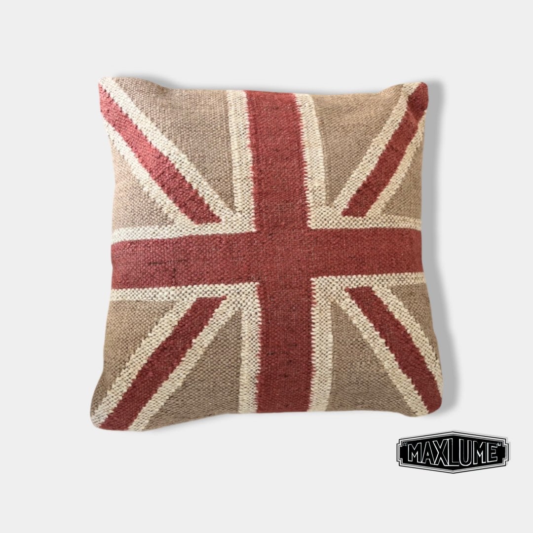 Maxlume ~ Hand Crafted Union Jack Flag Large 18” Cushion | Great Britain | Vintage Style | Man Cave Pillow