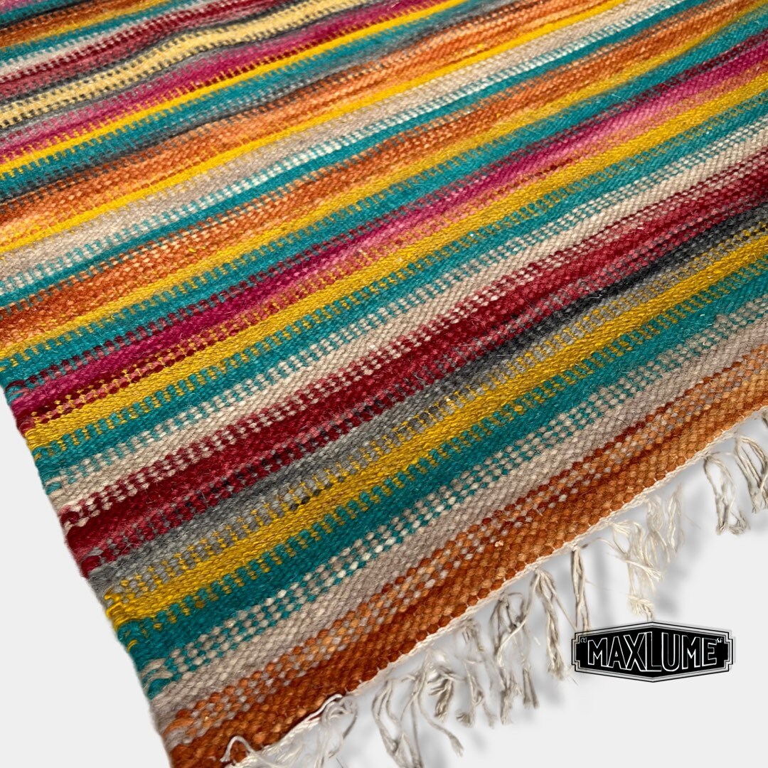 Hand Knotted Reversible Flat Weave Pure Wool Colourful Kilim Woollen Rug 3ft x 5ft