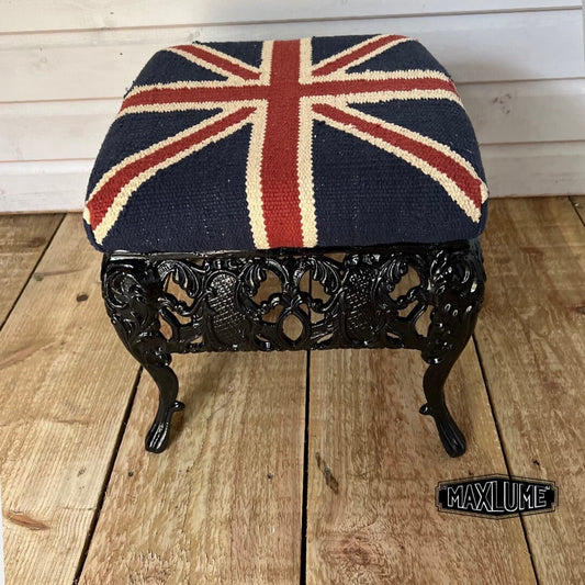 Maxlume ~ Union Jack Flag Bench | Great Britain | Pouf Solid Base | Vintage Style | Floor Standing | Man Cave Foot Stool