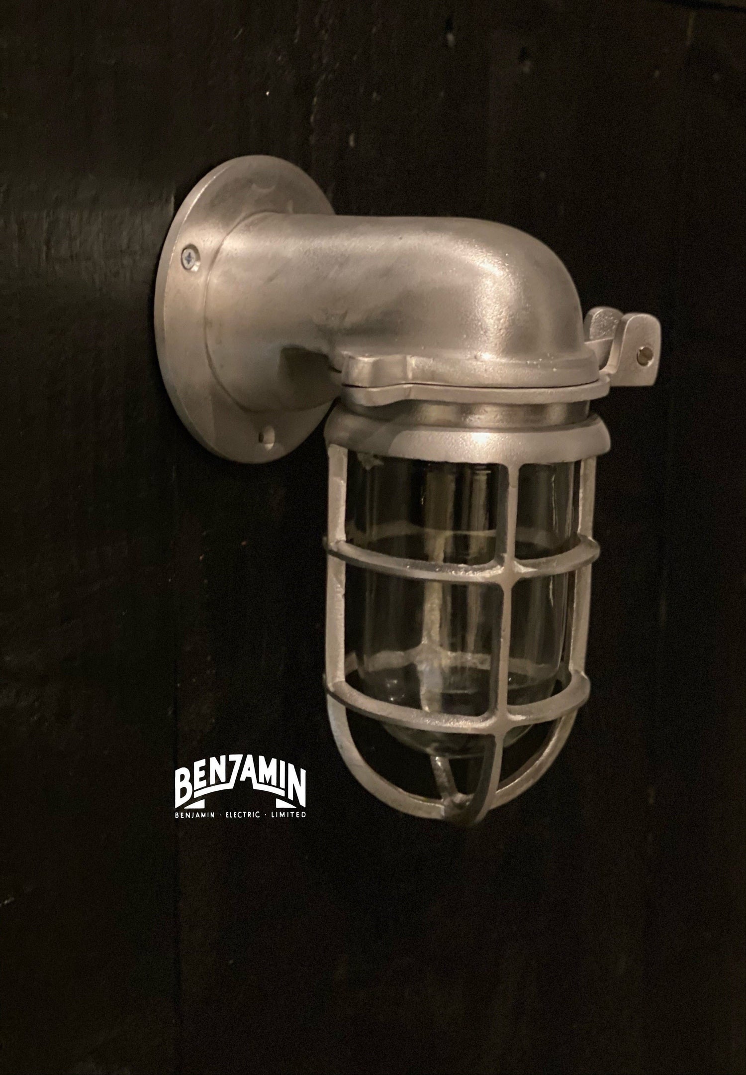 Happisburgh ~ Solid Raw Polished Cast Caged Bulkhead Industrial Wall Light | Bathroom | Outdoor Garden | Vintage Bulb