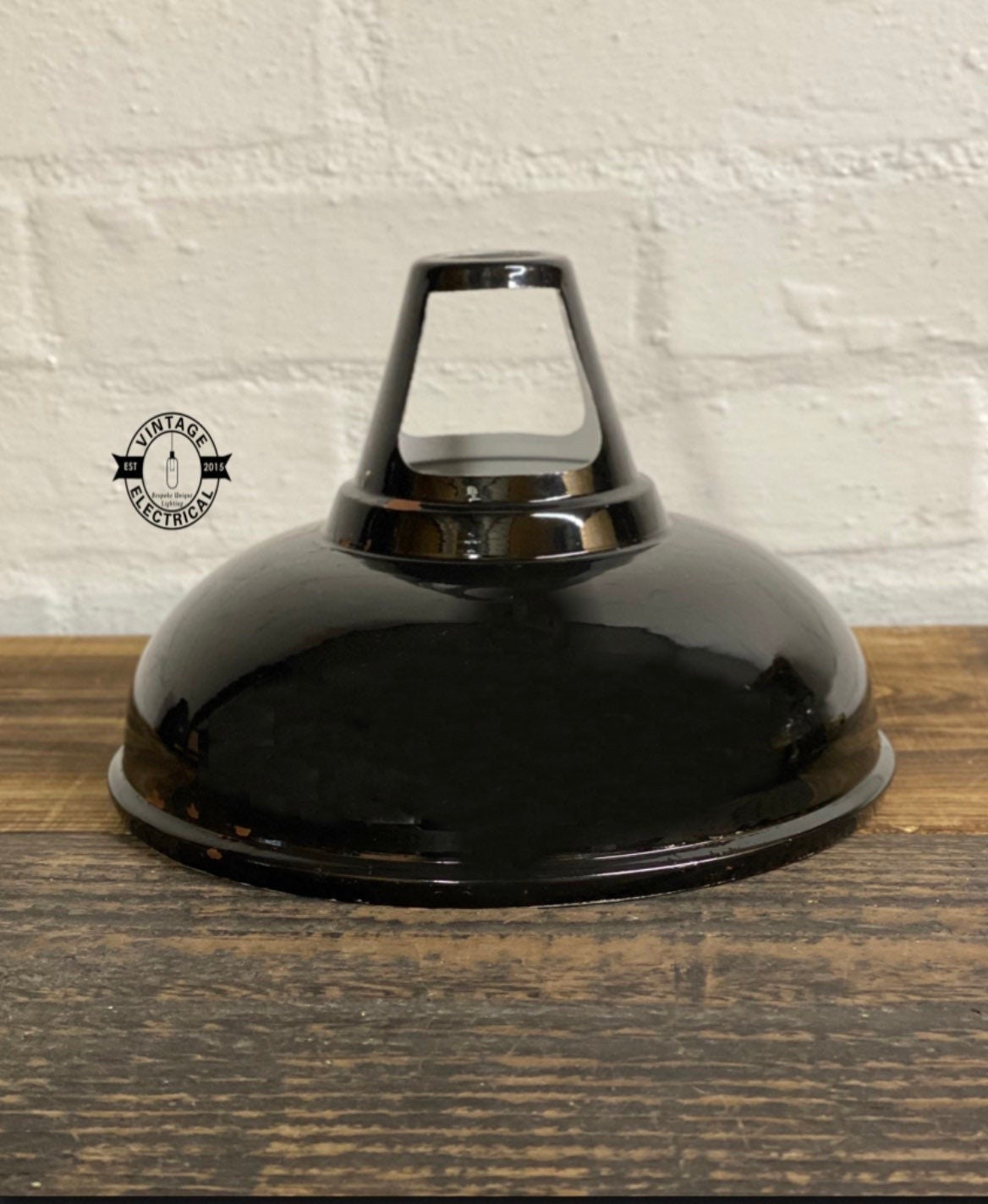 Cawston Small ~ **Worn** Gloss Black Solid Shade 1932 Design Pendant Set Light | Ceiling Dining Room | Kitchen Table | 9 Inch