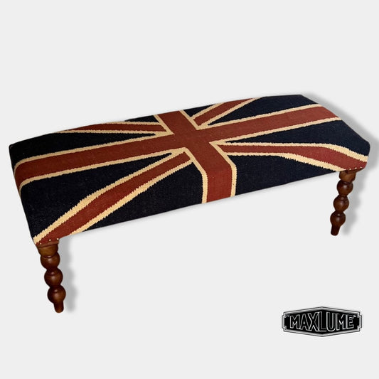 Maxlume ~ Union Jack Flag Bench | Great Britain | Pouf Solid Base | Vintage Style | Floor Standing | Man Cave Stool