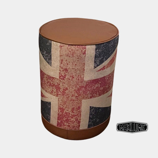 Maxlume ~ Union Jack Flag | Great Britain | Pouf Solid Base Genuine Leather | Vintage Style | Floor Standing | Man Cave Foot Stool