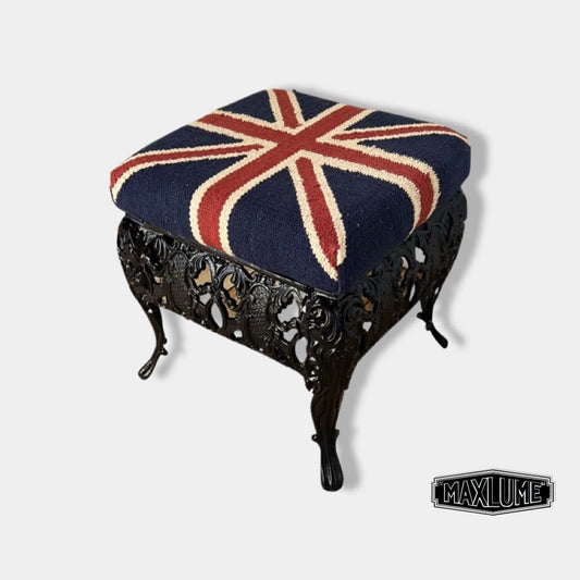 Maxlume ~ Union Jack Flag Bench | Great Britain | Pouf Solid Base | Vintage Style | Floor Standing | Man Cave Foot Stool