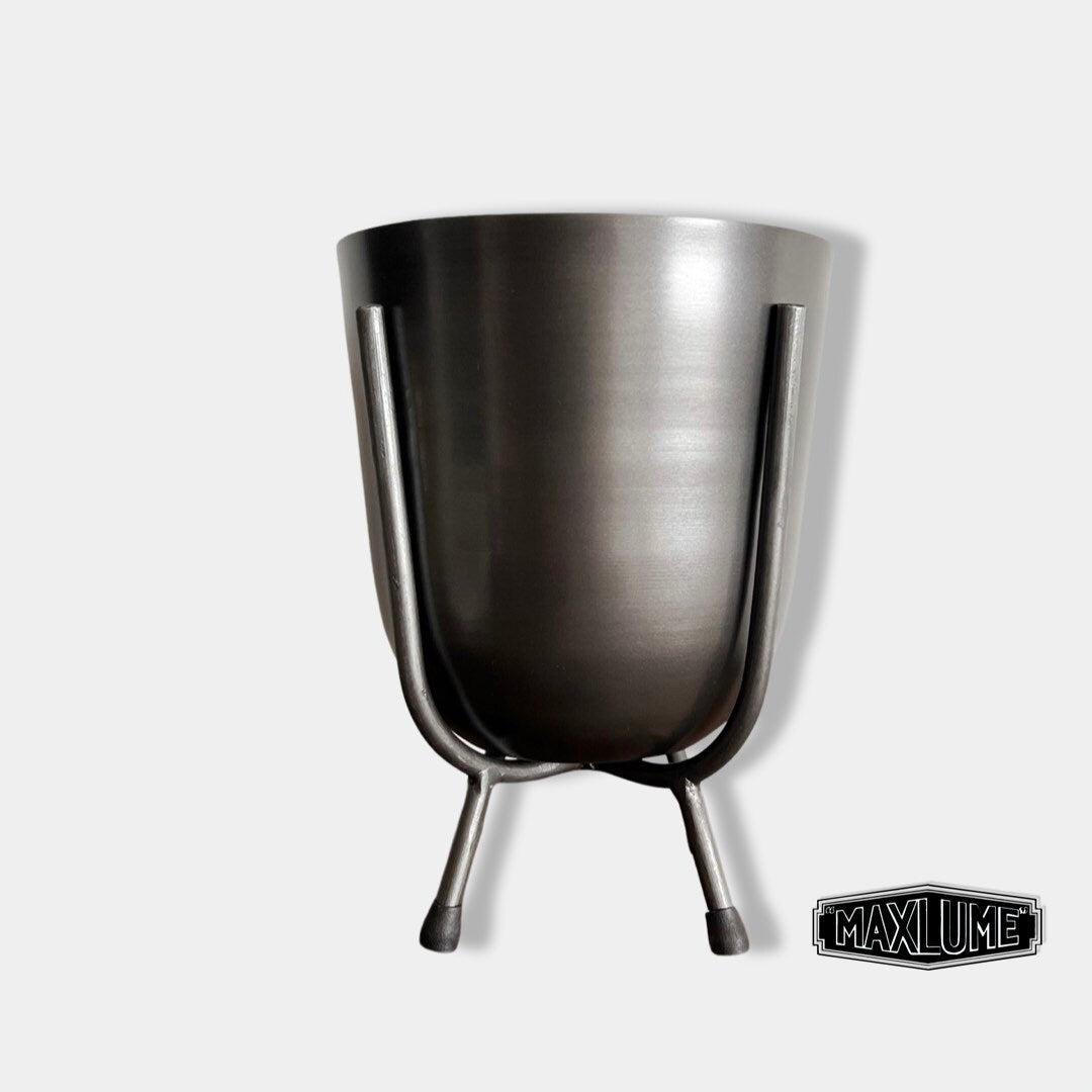 Maxlume ~ Pewter Grey Indoor Small Plant Pot & Stand Planter