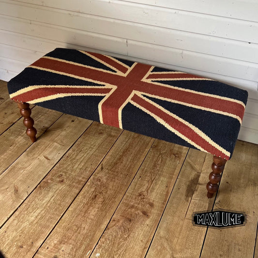 Maxlume ~ Union Jack Flag Bench | Great Britain | Pouf Solid Base | Vintage Style | Floor Standing | Man Cave Stool