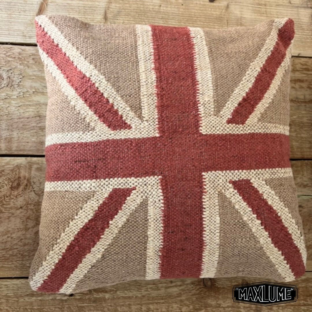 Maxlume ~ Hand Crafted Union Jack Flag Large 18” Cushion | Great Britain | Vintage Style | Man Cave Pillow