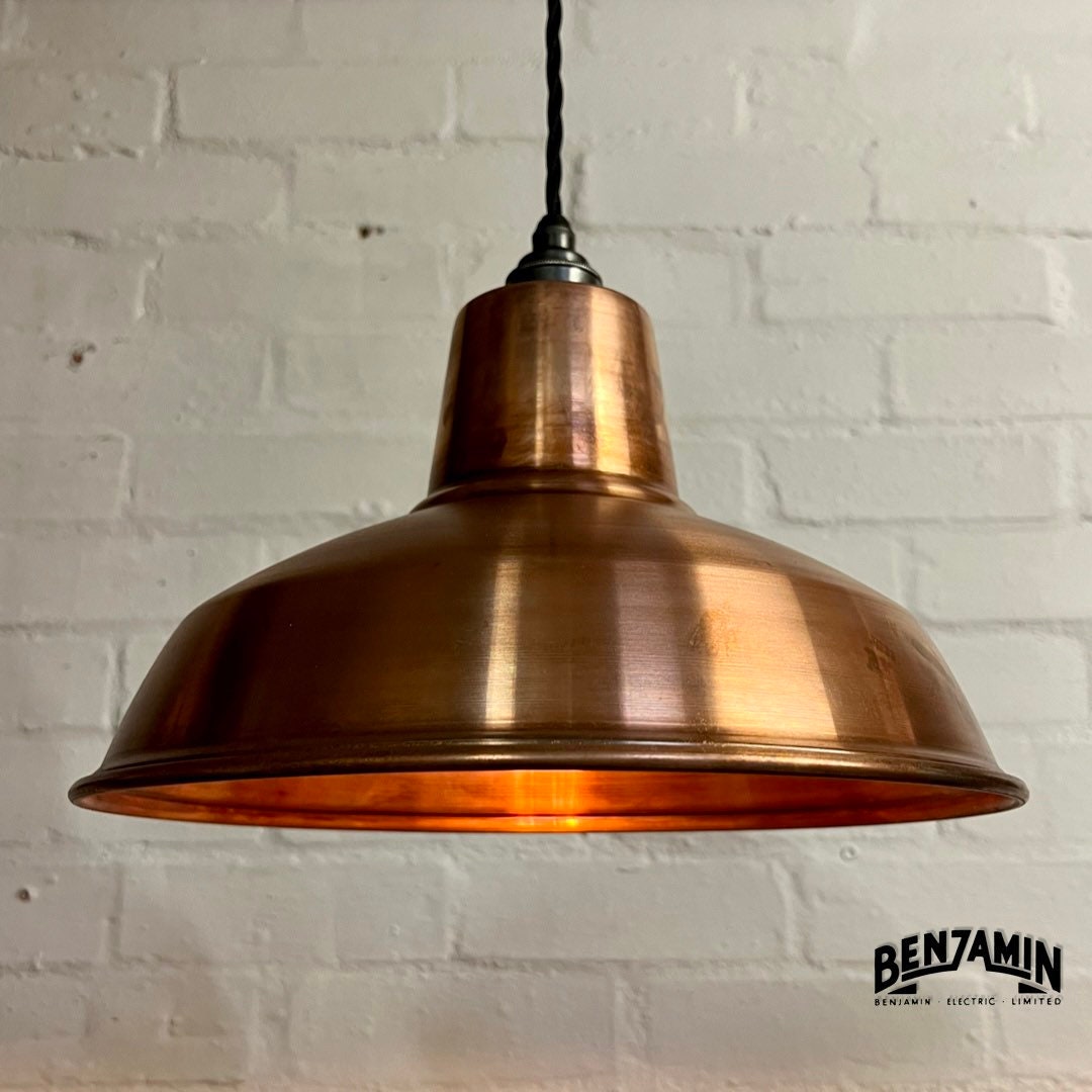 Filby ~ 3 x Antique Copper Shade RLM 1921 Design Pendant Set Galvanised Track Light | Dining Room | Kitchen Table | Vintage