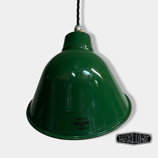 Maxlume 1920s Green Industrial Parabolic Angled Shade Pendant Set Light | Ceiling Dining Room Kitchen Table | Vintage 1 x Edison Filament