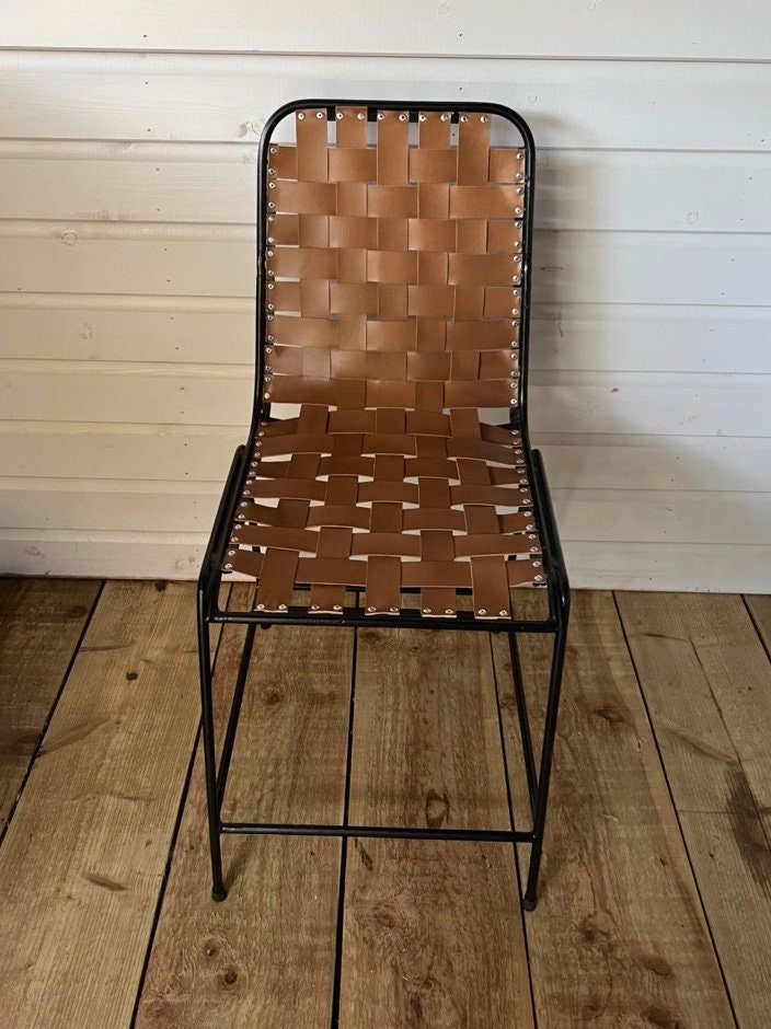 Maxlume ~ Cafe Lounger Chair Brown Genuine Leather | Vintage Style | Solid Cast Metal | Floor Standing | Lounge