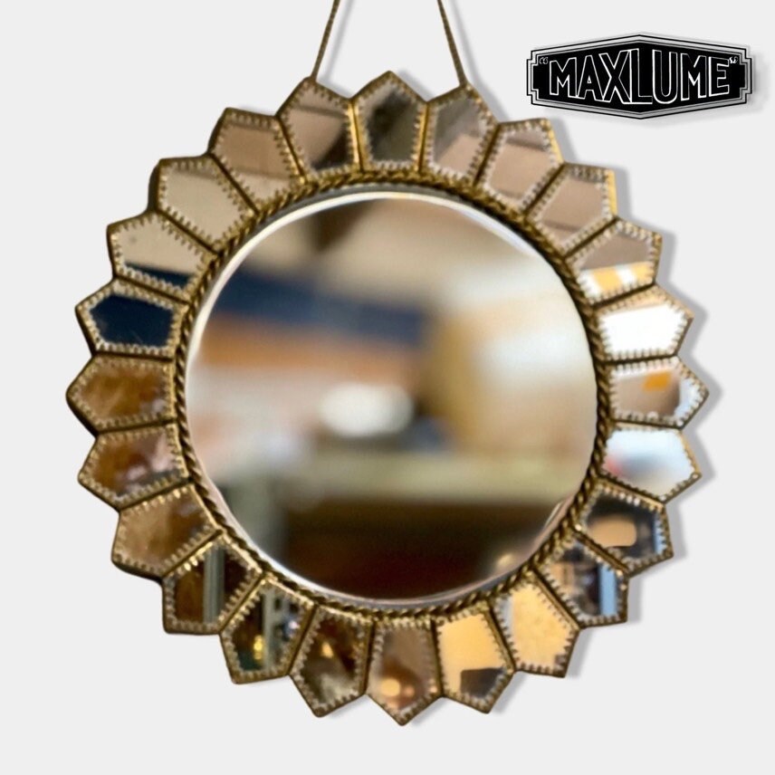 Maxlume ~ Handmade Round Flowering Wall Glass Mirror & Antique Brass