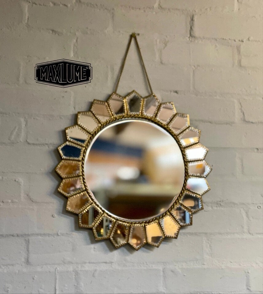 Maxlume ~ Handmade Round Flowering Wall Glass Mirror & Antique Brass