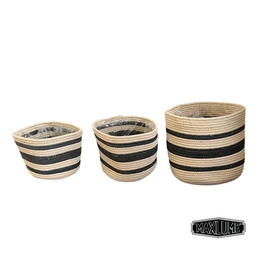 Maxlume ~ Set Of 3 Jute Plant Pots Handmade Natural Jute Indoor Planter