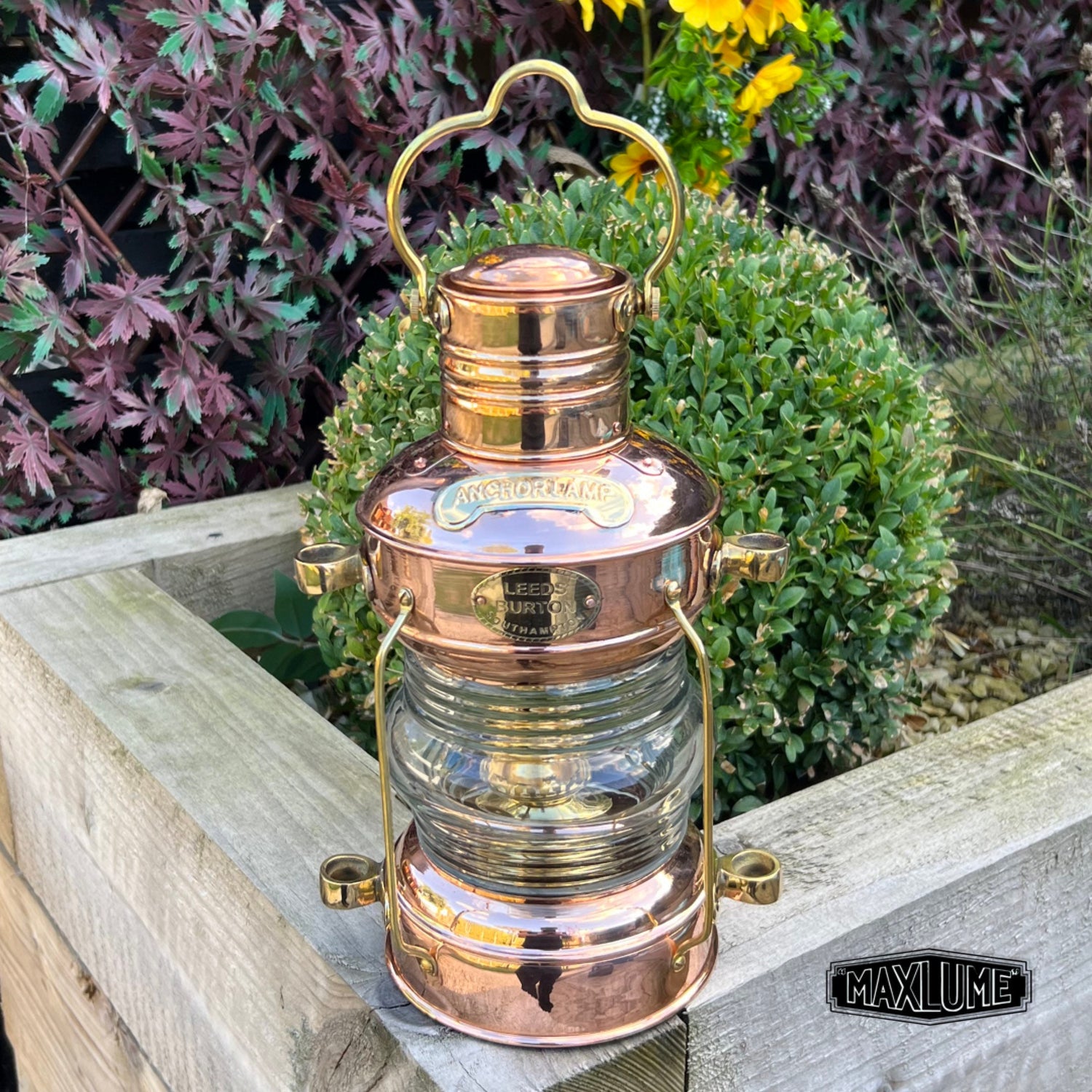 Maxlume ~ Solid Copper & Brass Anchor 15" Oil Lamp Maritime Ship Lantern Boat Light Fully Working Gift Item Sconce Industrial Nautical