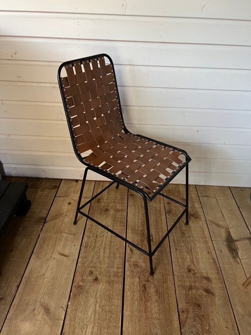 Maxlume ~ Cafe Lounger Chair Brown Genuine Leather | Vintage Style | Solid Cast Metal | Floor Standing | Lounge