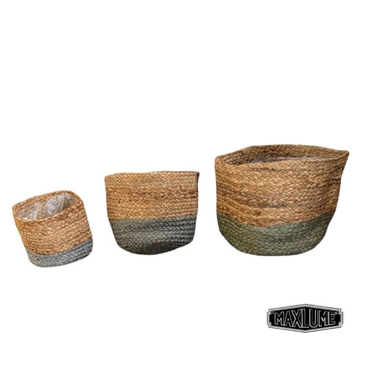 Maxlume ~ Set Of 3 Jute Plant Pots Handmade Natural Jute Indoor Planter