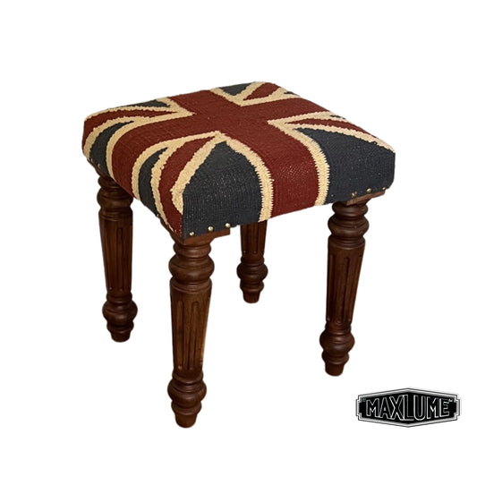 Maxlume ~ Union Jack Flag Bench | Great Britain | Pouf Solid Base | Vintage Style | Floor Standing | Man Cave Foot Stool